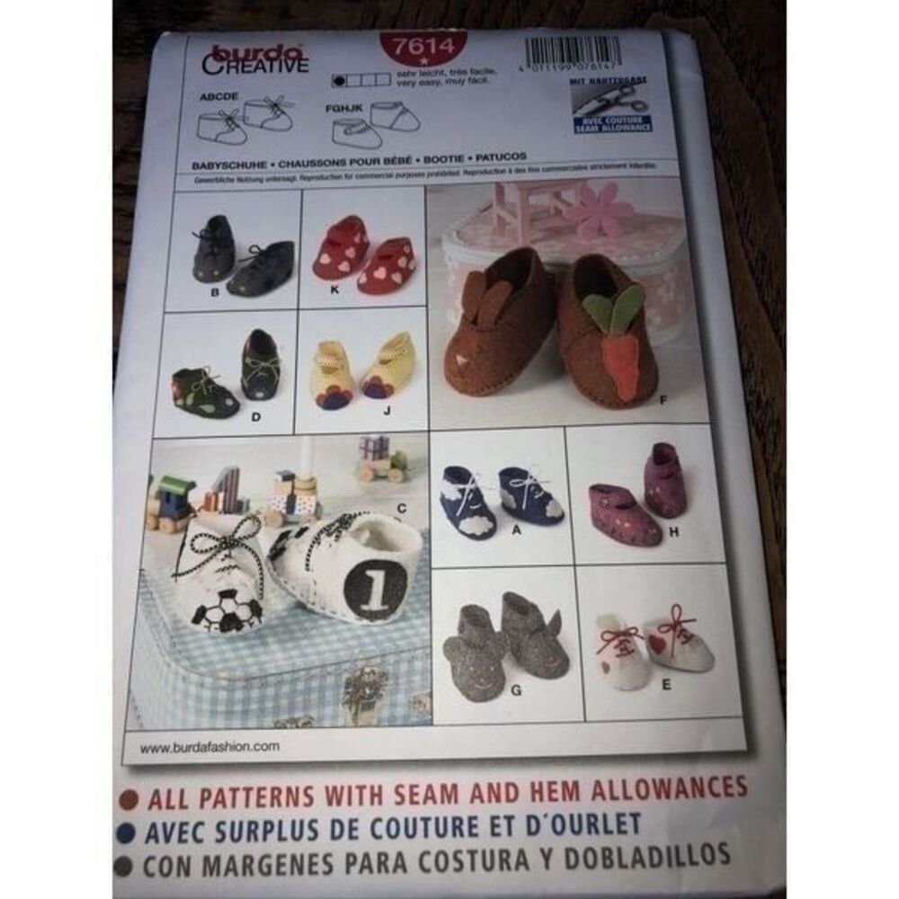 Burda Bootie 7614 Spanish, French, English With Seam, Hem Allowances